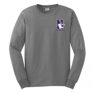 Northwestern University Wildcats Men's Sport Grey Long Sleeve Tee Shirt with Left Chest Embroidered N-Cat & Northwestern Design