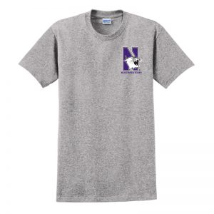 Northwestern University Wildcats Men's Sport Grey Short Sleeve Tee Shirt with Left Chest Embroidered N-Cat & Northwestern Design