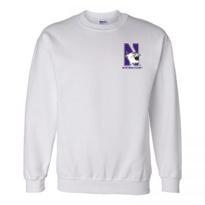 Northwestern University Wildcats Men's White Crewneck Sweatshirt with Left Chest Embroidered N-Cat & Northwestern Design