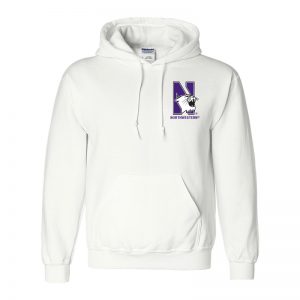 Northwestern University Wildcats Men's White Hooded Sweatshirt with Left Chest Embroidered N-Cat & Northwestern Design
