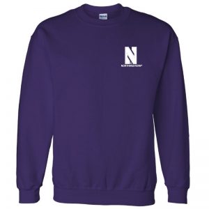 Northwestern University Wildcats Men's Purple Crewneck Sweatshirt with Left Chest Embroidered Stylized N & Northwestern Design