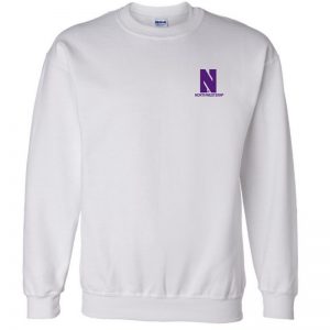 Northwestern University Wildcats Men's White Crewneck Sweatshirt with Left Chest Embroidered Stylized N & Northwestern Design