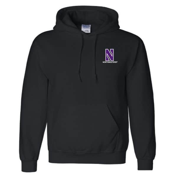 Northwestern University Wildcats Men's Black Hooded Sweatshirt with Left Chest Embroidered Stylized N & Northwestern Design
