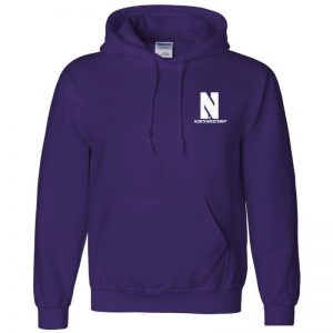 Northwestern University Wildcats Men's Purple Hooded Sweatshirt with Left Chest Embroidered Stylized N & Northwestern Design