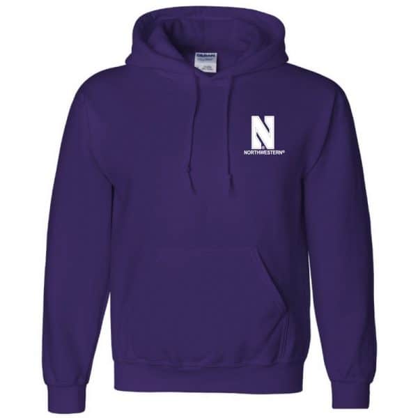 Northwestern University Wildcats Men's Purple Hooded Sweatshirt with Left Chest Embroidered Stylized N & Northwestern Design