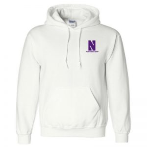 Northwestern University Wildcats Men's White Hooded Sweatshirt with Left Chest Embroidered Stylized N & Northwestern Design