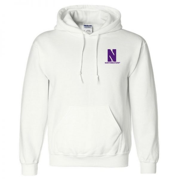 Northwestern University Wildcats Men's White Hooded Sweatshirt with Left Chest Embroidered Stylized N & Northwestern Design
