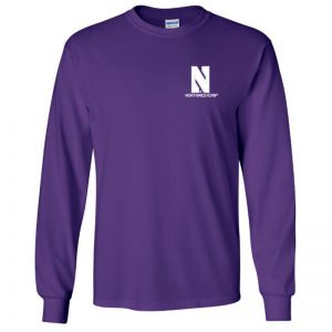 Northwestern University Wildcats Men's Purple Long Sleeve Tee Shirt with Left Chest Embroidered Stylized N & Northwestern Design