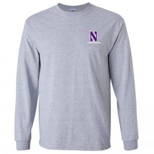 Northwestern University Wildcats Men's Sport Grey Long Sleeve Tee Shirt with Left Chest Embroidered Stylized N & Northwestern Design
