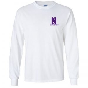 Northwestern University Wildcats Men's White Long Sleeve Tee Shirt with Left Chest Embroidered Stylized N & Northwestern Design
