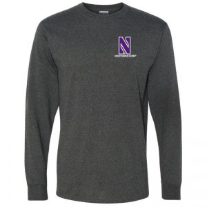 Northwestern University Wildcats Men's Black Heather Long Sleeve Tee Shirt with Left Chest Embroidered Stylized N & Northwestern Design