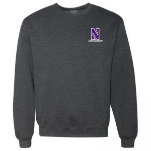 Northwestern University Wildcats Men's Black Heather Crewneck Sweatshirt with Left Chest Embroidered Stylized N & Northwestern Design