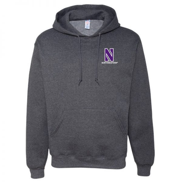 Northwestern University Wildcats Men's Black Heather Hooded Sweatshirt with Left Chest Embroidered Stylized N & Northwestern Design