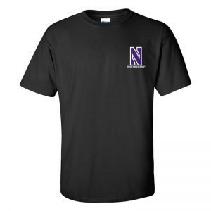 Northwestern University Wildcats Men's Black Short Sleeve Tee Shirt with Left Chest Embroidered Stylized N & Northwestern Design