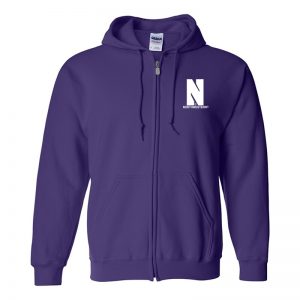 Northwestern University Wildcats Men's Purple Full-Zip Hooded Sweatshirt with Left Chest Embroidered Stylized N & Northwestern Design