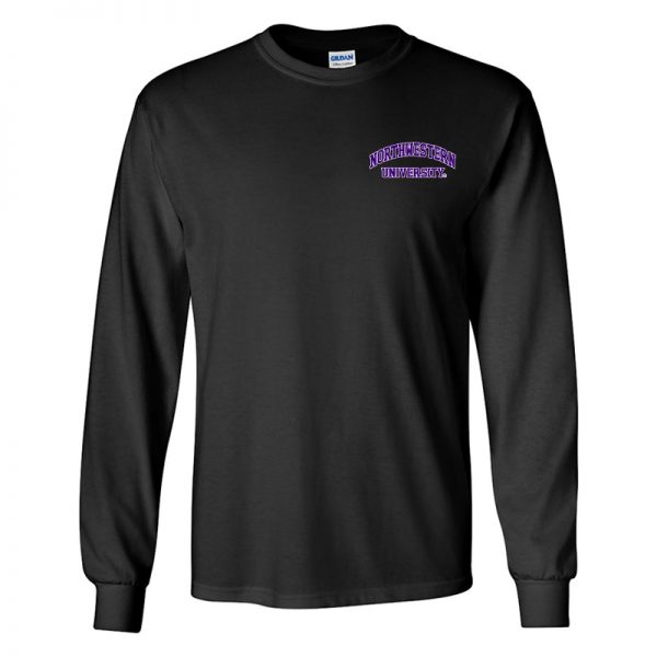 Northwestern University Wildcats Men's Black Long Sleeve Tee Shirt with Left Chest Embroidered Northwestern University Design