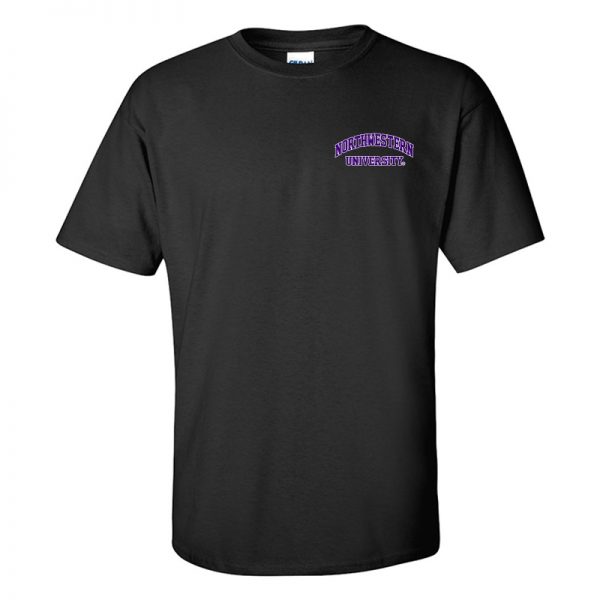 Northwestern University Wildcats Men's Black Short Sleeve Tee Shirt with Left Chest Embroidered Northwestern University Design