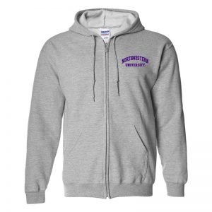 Northwestern University Wildcats Men's Sport Grey Full-Zip Hooded Sweatshirt with Left Chest Embroidered Northwestern University Design