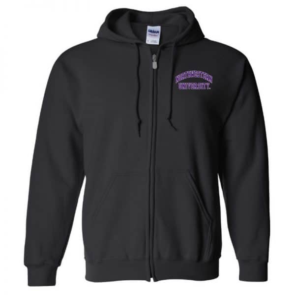 Northwestern University Wildcats Men's Black Full-Zip Hooded Sweatshirt with Left Chest Embroidered Northwestern University Design