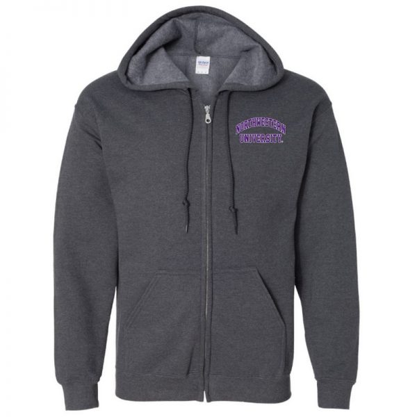 Northwestern University Wildcats Men's Black Heather Full-Zip Hooded Sweatshirt with Left Chest Embroidered Northwestern University Design