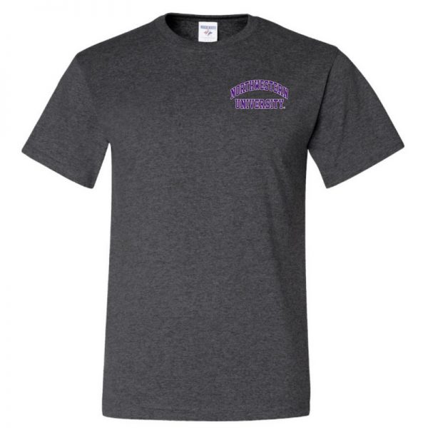 Northwestern University Wildcats Men's Black Heather Short Sleeve Tee Shirt with Left Chest Embroidered Northwestern University Design