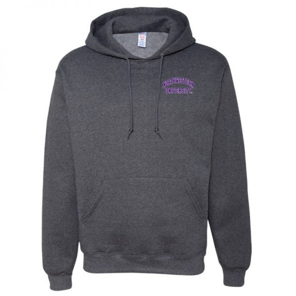 Northwestern University Wildcats Men's Black Heather Hooded Sweatshirt with Left Chest Embroidered Northwestern University Design