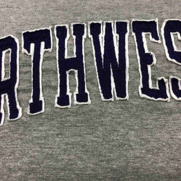 Northwestern University Wildcats Men's Purple Short Sleeve Tee Shirt with Vintage Appliqué Arched Northwestern Over N-Cat Design - Image 4