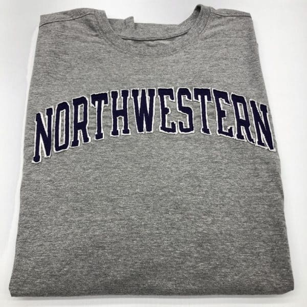 Northwestern University Wildcats Men's Purple Short Sleeve Tee Shirt with Vintage Appliqué Arched Northwestern Over N-Cat Design - Image 3