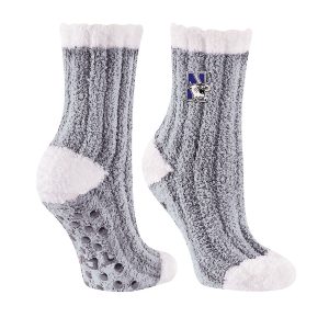 Northwestern University Wildcats Light Gray Warm Fuzzy Chunky Knit Cozy Sock