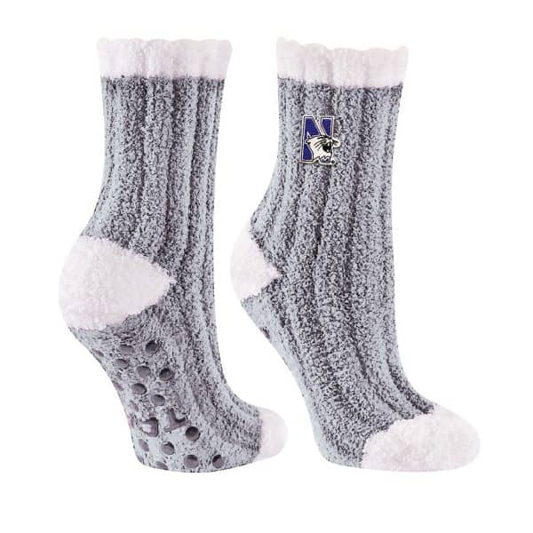 Northwestern University Wildcats Light Gray Warm Fuzzy Chunky Knit Cozy Sock