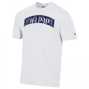 Northwestern University Wildcats Men's White Short Sleeve Tee Shirt with Vintage Appliqué Arched Northwestern Design-2