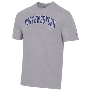 Northwestern University Wildcats Men's Heritage Grey Short Sleeve Tee Shirt with Vintage Appliqué Arched Northwestern Design