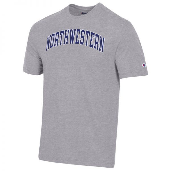 Northwestern University Wildcats Men's Heritage Grey Short Sleeve Tee Shirt with Vintage Appliqué Arched Northwestern Design