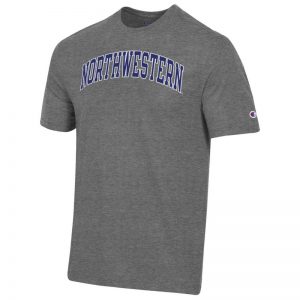Northwestern University Wildcats Men's Granite Heather Short Sleeve Tee Shirt with Vintage Appliqué Arched Northwestern Design -2
