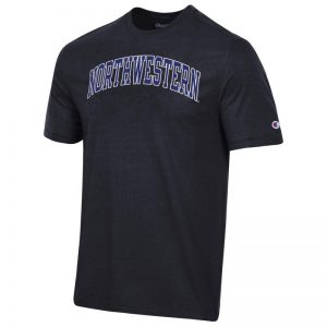 Northwestern University Wildcats Men's Black Short Sleeve Tee Shirt with Vintage Appliqué Arched Northwestern Design