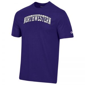 Northwestern University Wildcats Men's Purple Short Sleeve Tee Shirt with Vintage Appliqué Arched Northwestern Design -2