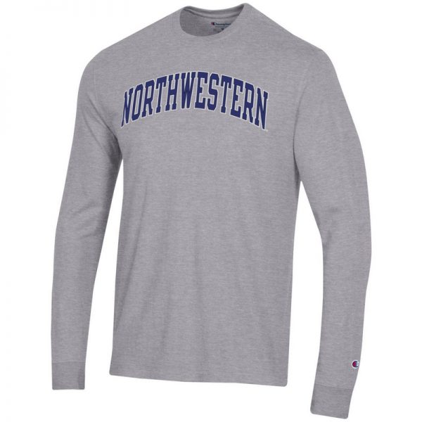 Northwestern University Wildcats Men's Heritage Grey Long Sleeve Tee Shirt with Vintage Appliqué Arched Northwestern Design