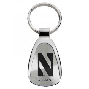 Northwestern University Wildcats Laser Engraved Silver Teardrop Key Chain with Stylized N & Alumni Design