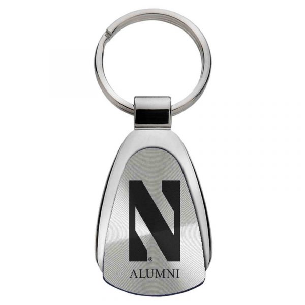 Northwestern University Wildcats Laser Engraved Silver Teardrop Key Chain with Stylized N & Alumni Design