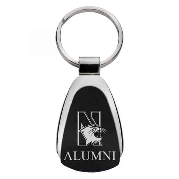 Northwestern University Wildcats Laser Engraved Black Teardrop Key Chain with N-Cat & Alumni Design