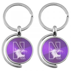 Northwestern University Wildcats Laser Engraved Purple Spinner Keychain with N-Cat Design