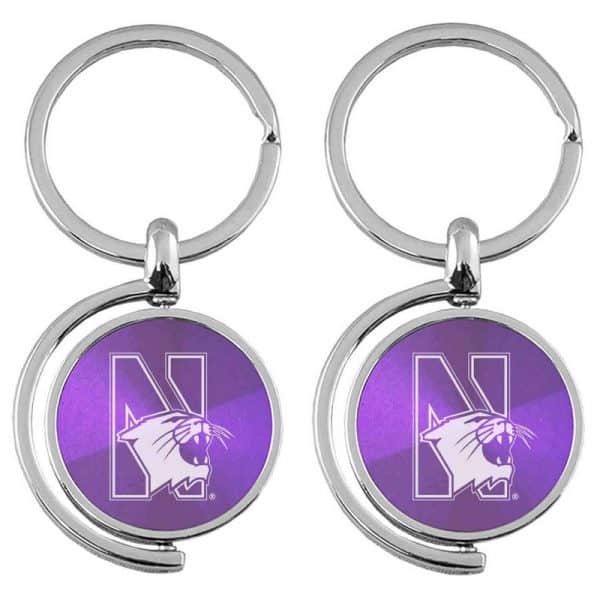 Northwestern University Wildcats Laser Engraved Purple Spinner Keychain with N-Cat Design