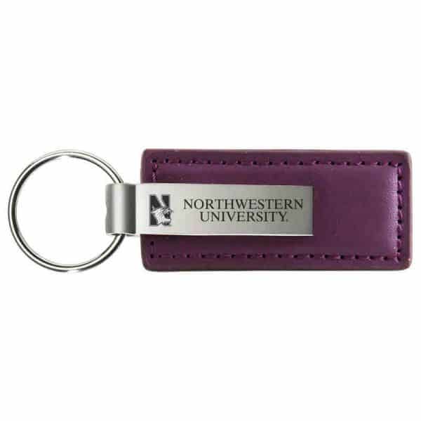 Northwestern University Wildcats Laser Engraved Purple Leather & Metal Keychain with N-Cat & Northwestern University Design