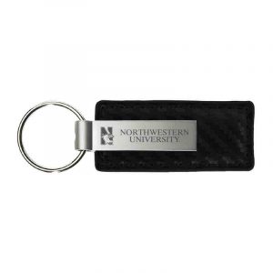 Northwestern University Wildcats Laser Engraved Black Leather & Metal Keychain with N-Cat & Northwestern University Design