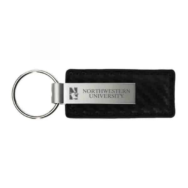 Northwestern University Wildcats Laser Engraved Black Leather & Metal Keychain with N-Cat & Northwestern University Design