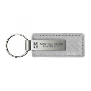 Northwestern University Wildcats Laser Engraved White Leather & Metal Keychain with N-Cat & Northwestern University Design