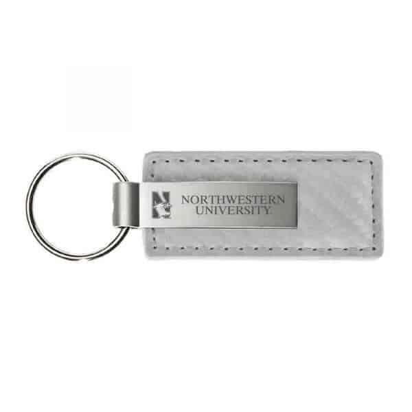 Northwestern University Wildcats Laser Engraved White Leather & Metal Keychain with N-Cat & Northwestern University Design
