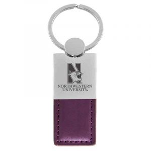 Northwestern University Wildcats Laser Engraved Purple Leather Keychain with N-Cat & Northwestern University Design