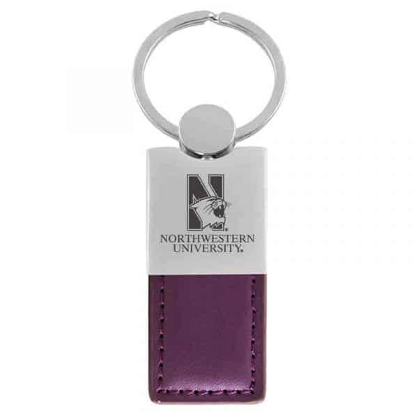 Northwestern University Wildcats Laser Engraved Purple Leather Keychain with N-Cat & Northwestern University Design