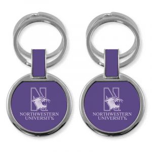 Northwestern University Wildcats Laser Engraved Purple Double Ring Keychain with N-Cat & Northwestern University Design